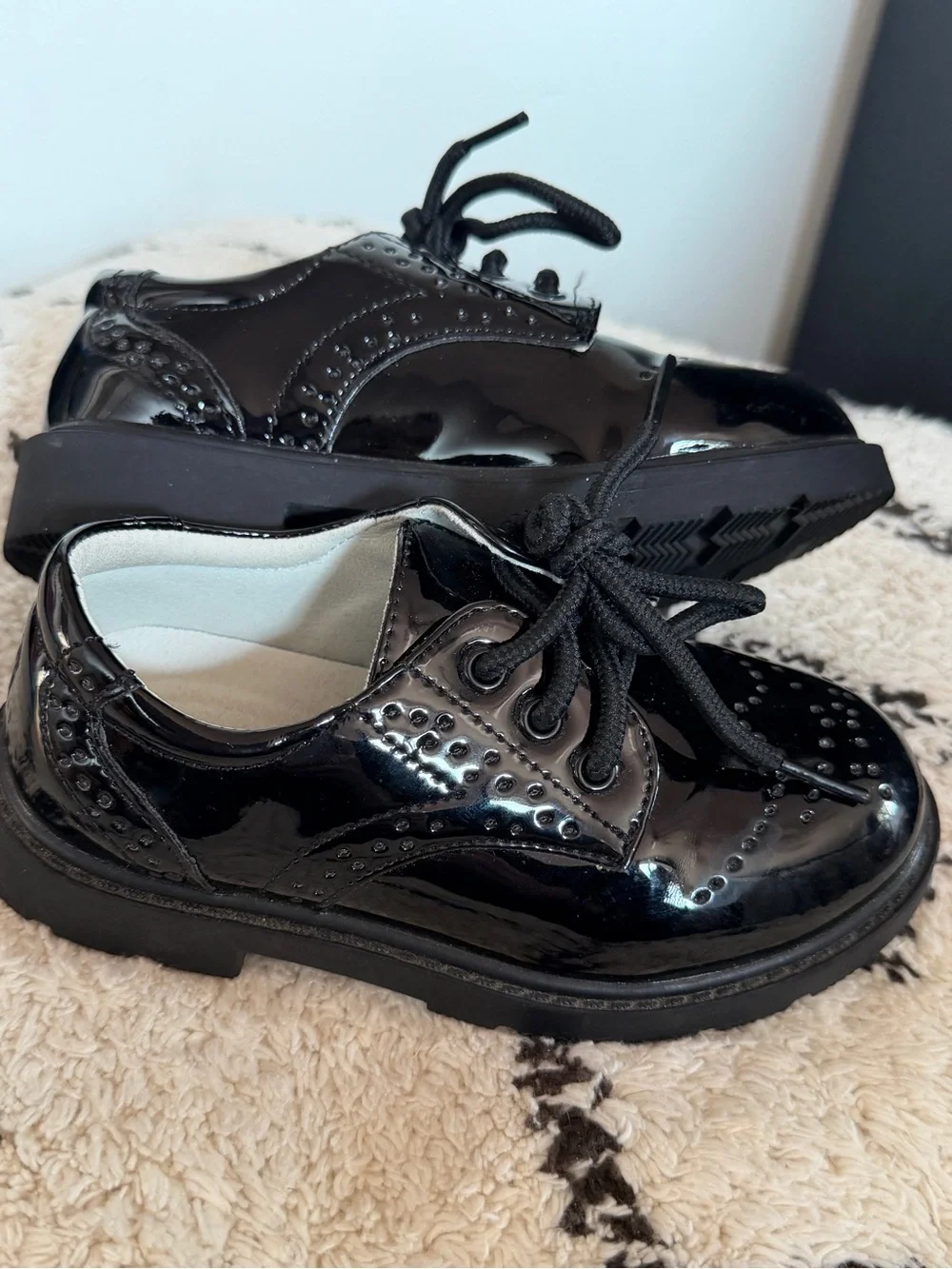 Kids Black Patent Wingtip Oxford Dress Shoes EU 27 US 10